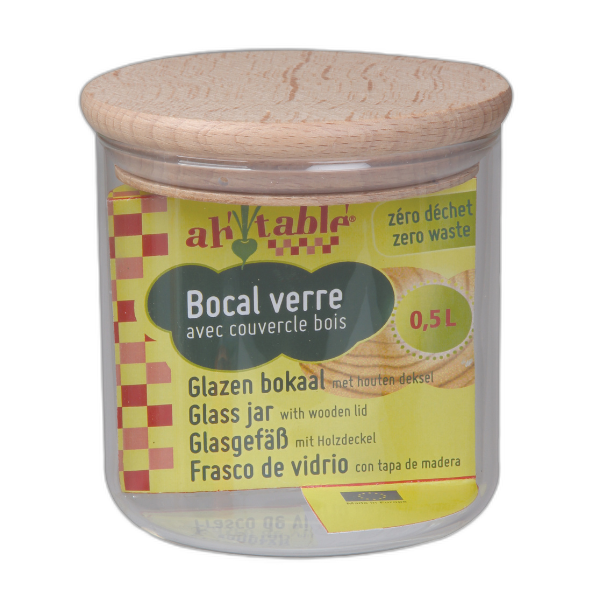 Bocal verre couvercle bois - 50 cl