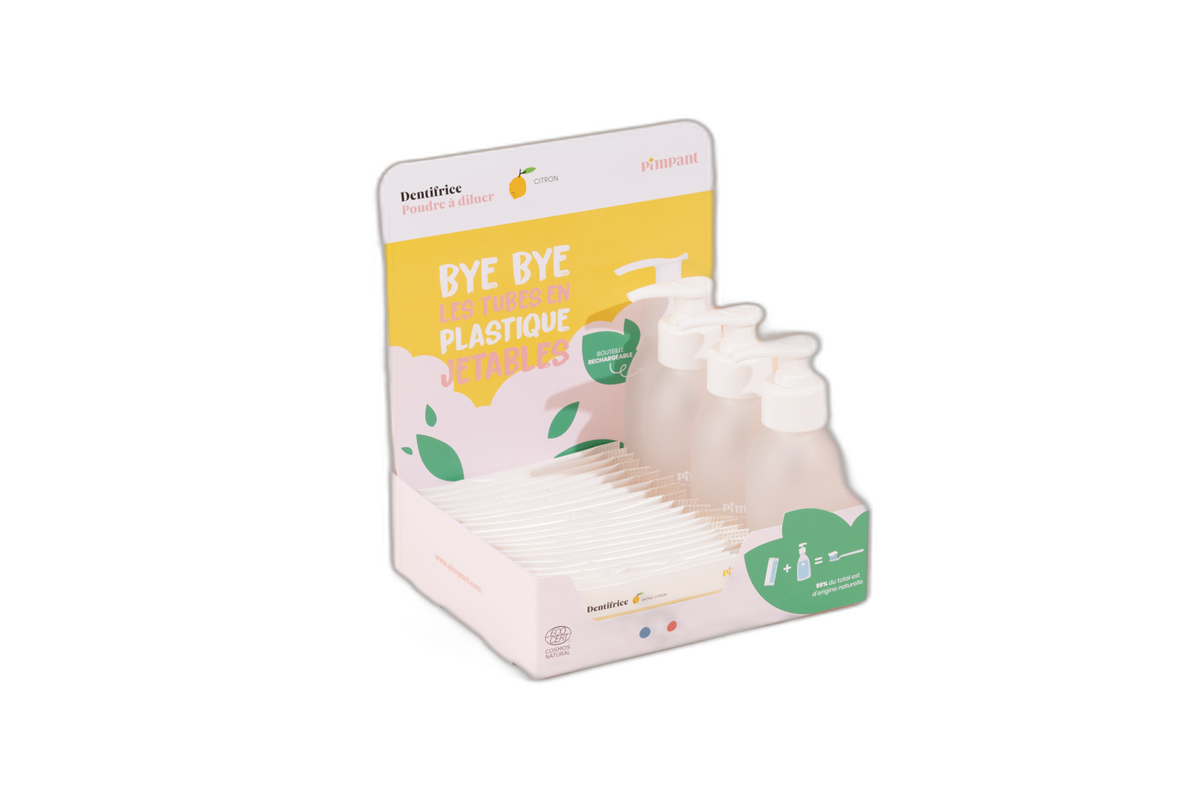 Présentoir dentifrice citron (20 dentifrices + 3 bouteilles)