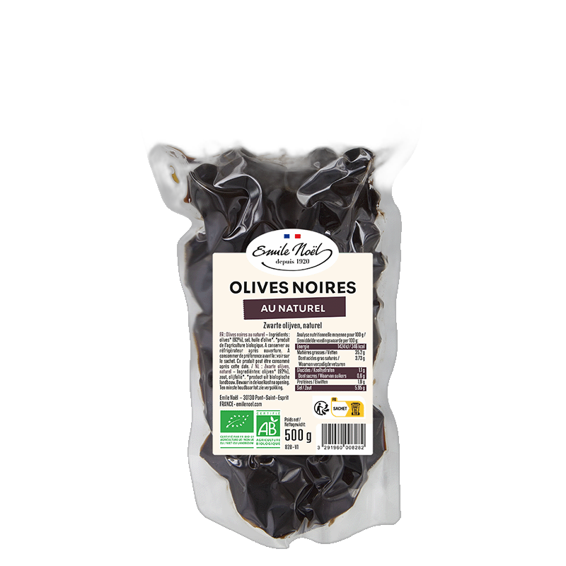 Olives noires au naturel bio - 500 g