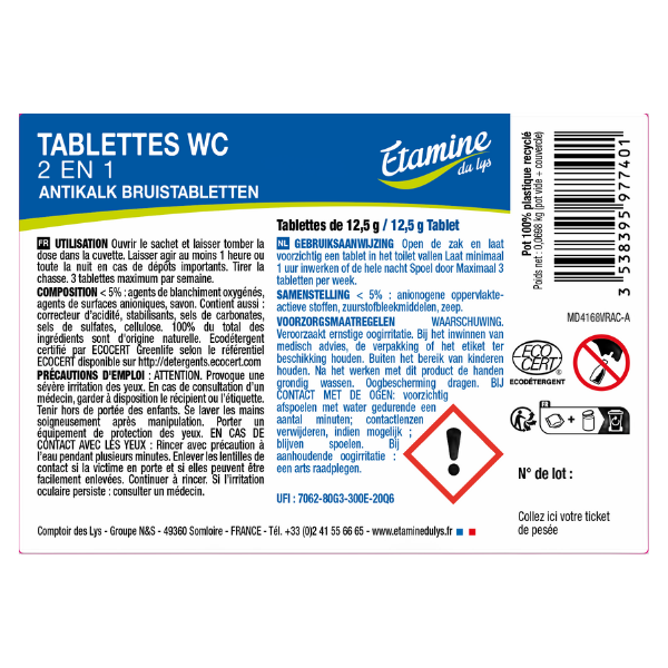 Etiquettes pour les tablettes wc (rouleau)