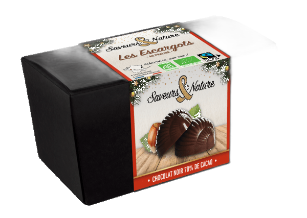Ballotin de 12 escargots praliné enrobés de chocolat noir - 140 g