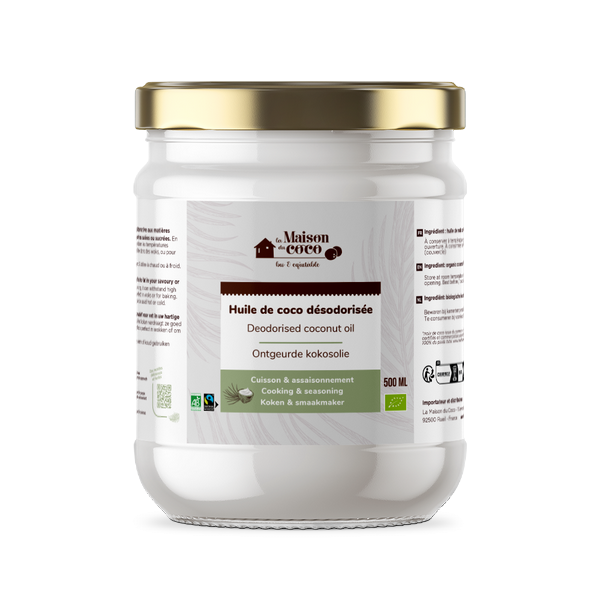Huile de coco désodorisée bio (équitable) - 500 ml