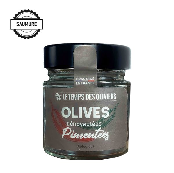 Olives denoyautées pimentées bio (en saumure) (origine Italie) - 90 g