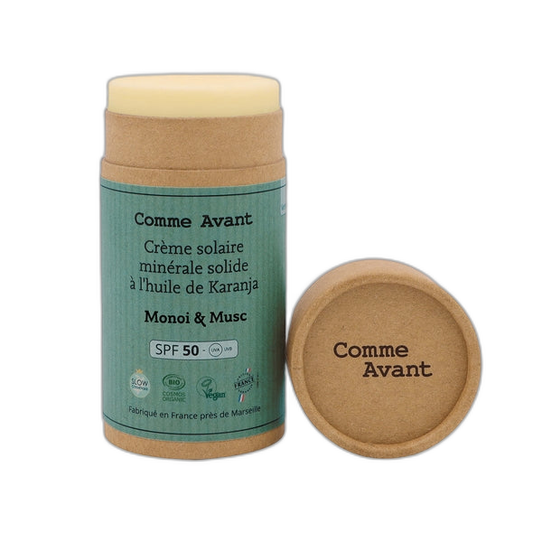 Crème solaire minérale solide spf50 - monoï & musc - version 3 (origine France) - 80 g