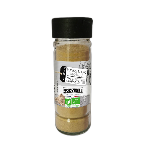 Flacon poivre blanc moulu bio (origine Sri Lanka) - 50 g