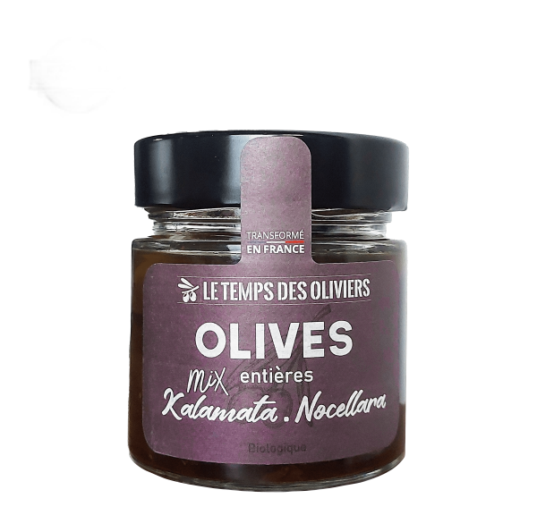 Mix olives kalamata/nocellara entières bio (en saumure) - 110 g