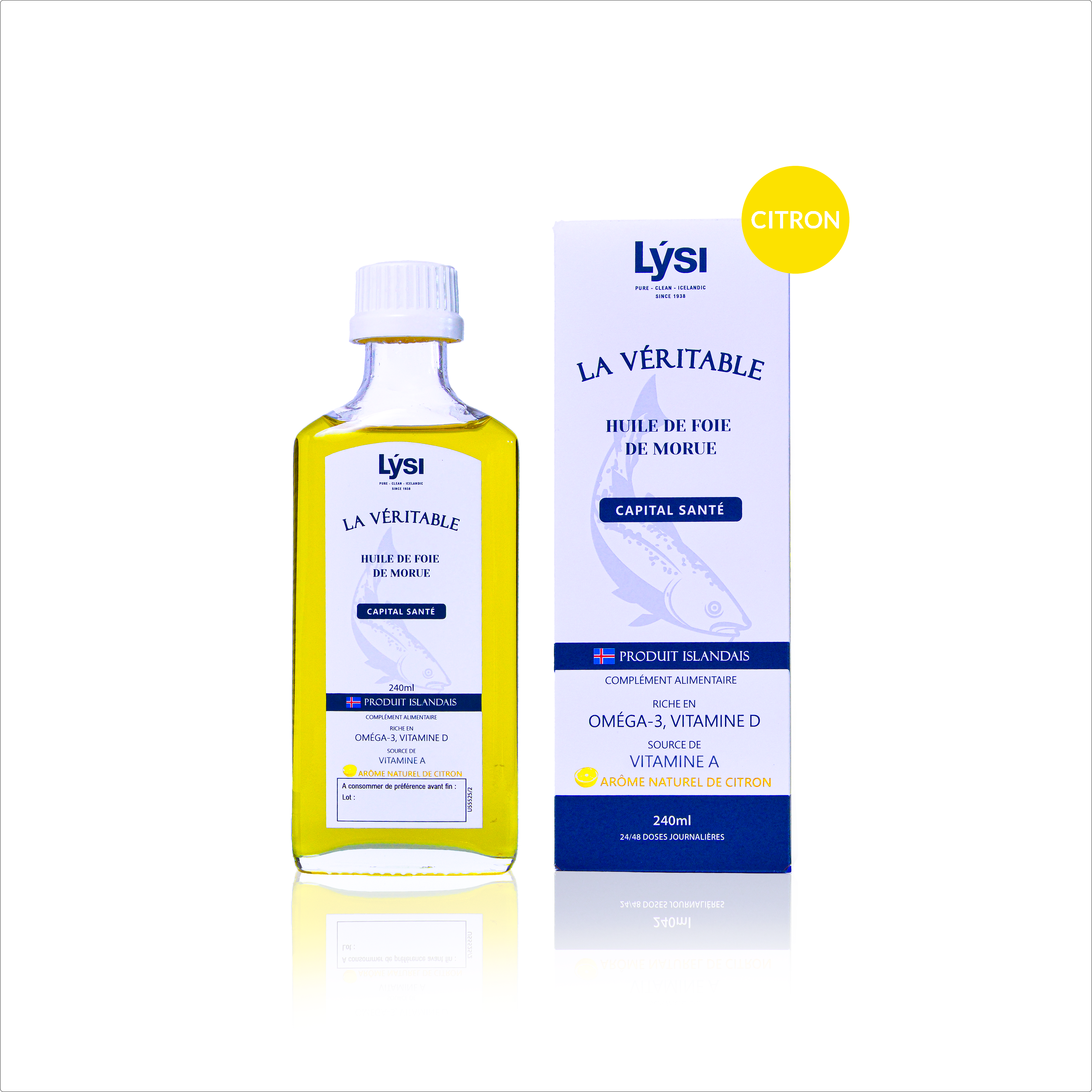 La véritable huile de foie de morue citron (origine Islande) - 240 mL