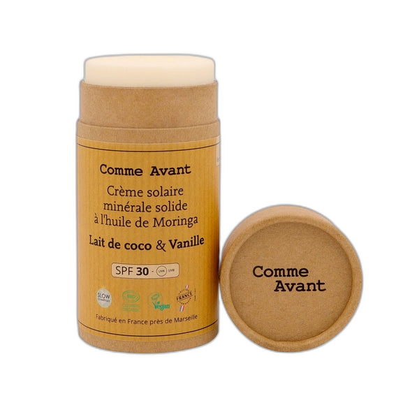 Crème solaire minérale solide spf30 - lait de coco & vanille - version 3 (origine France) - 80 g