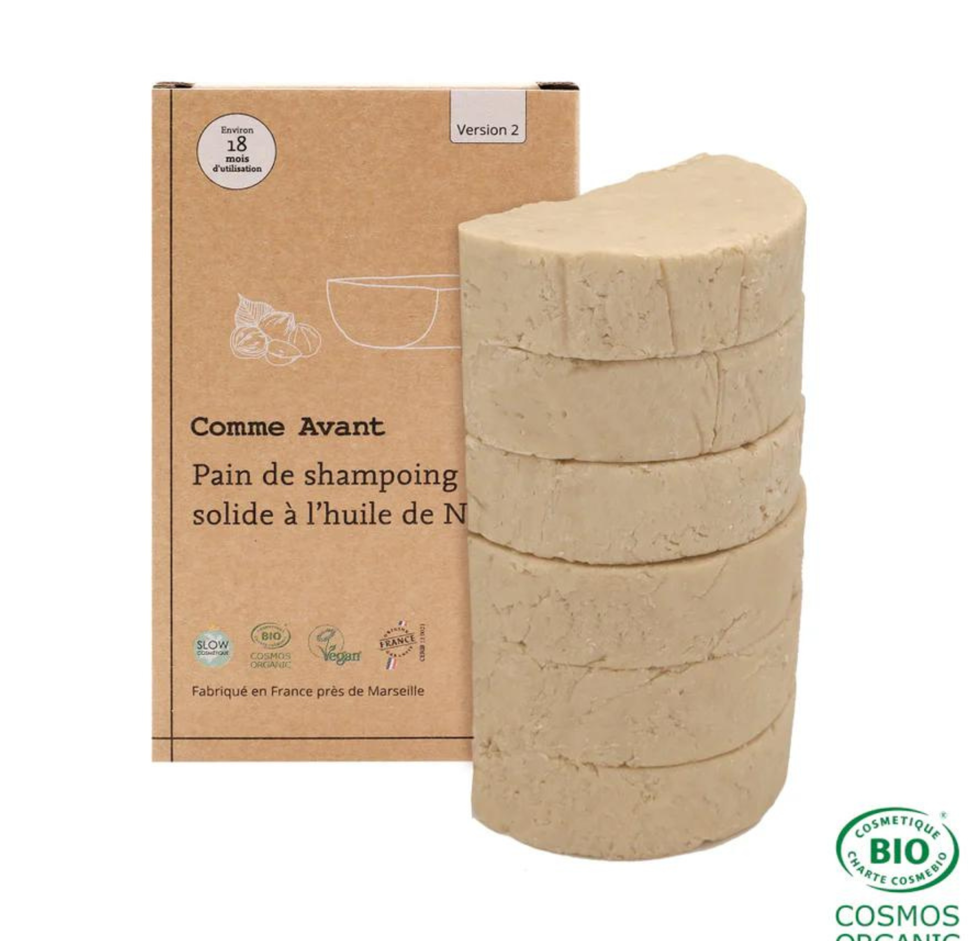 Shampoing solide à l'huile de noisette (Cheveux normaux) - version 2 - pain - 420 g