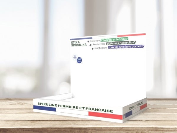 Présentoir de comptoir vide pour implantation spiruline