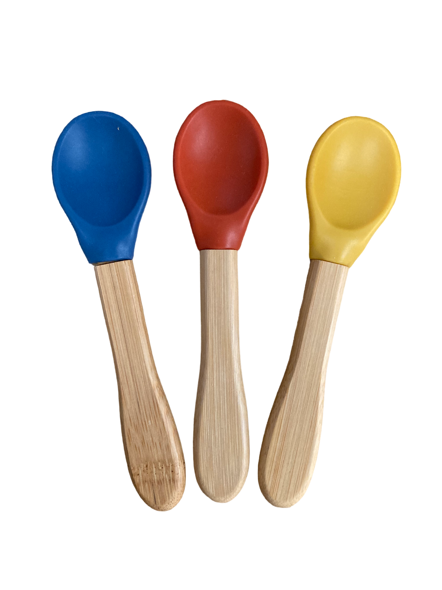 Cuillères en bambou + silicone obscur (moutarde, bleu marine et terracota) - lot de 3