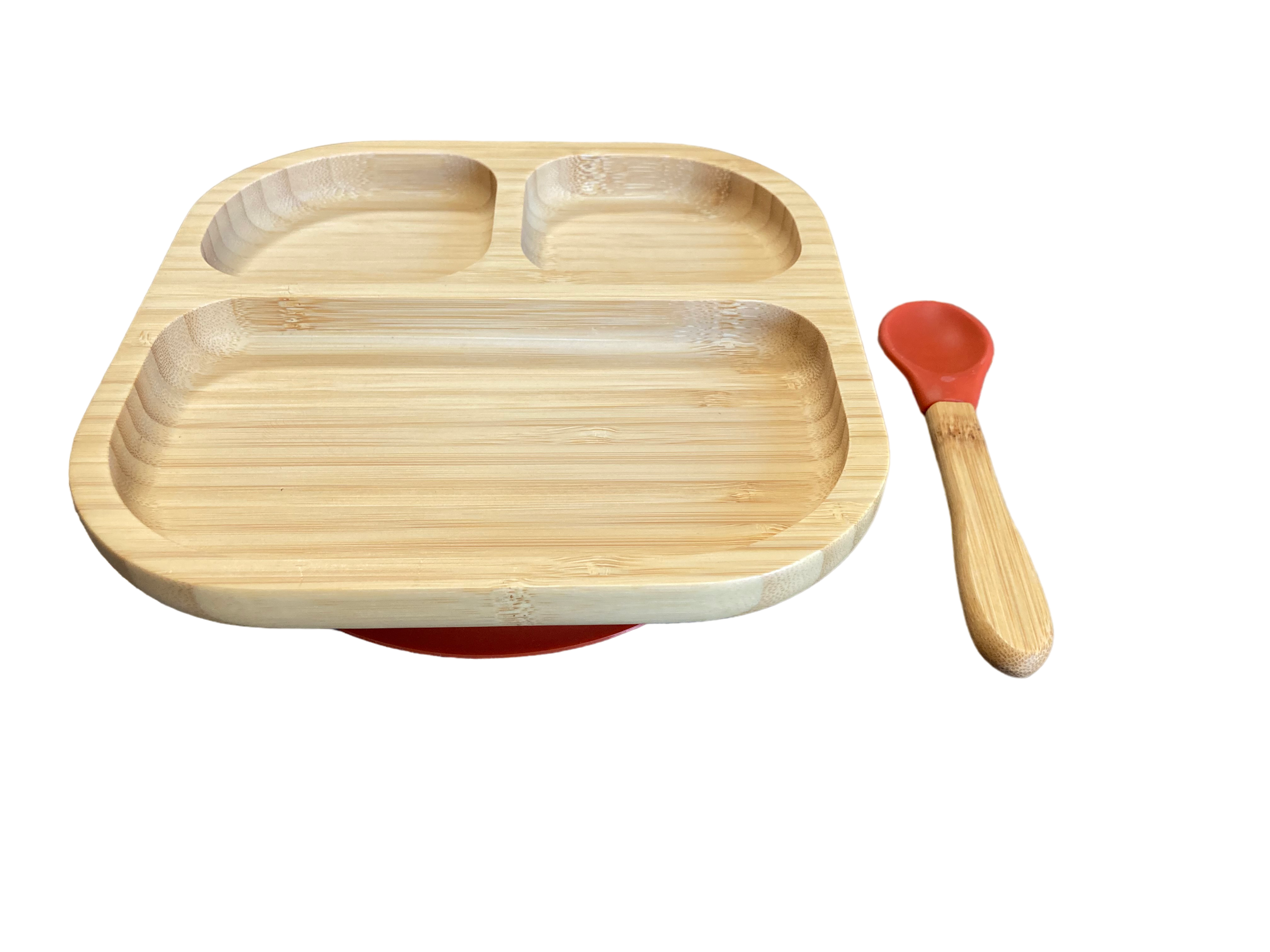 Set de repas assiette  3 compartiments terracotta (assiette + cuillère)