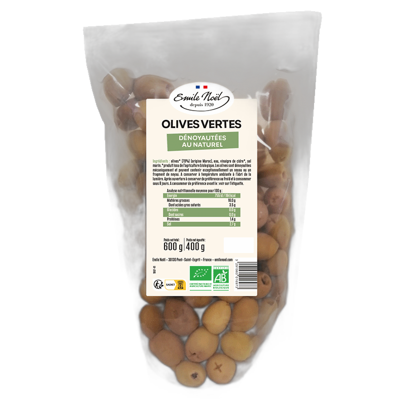Olives vertes dénoyautées bio - 600 g