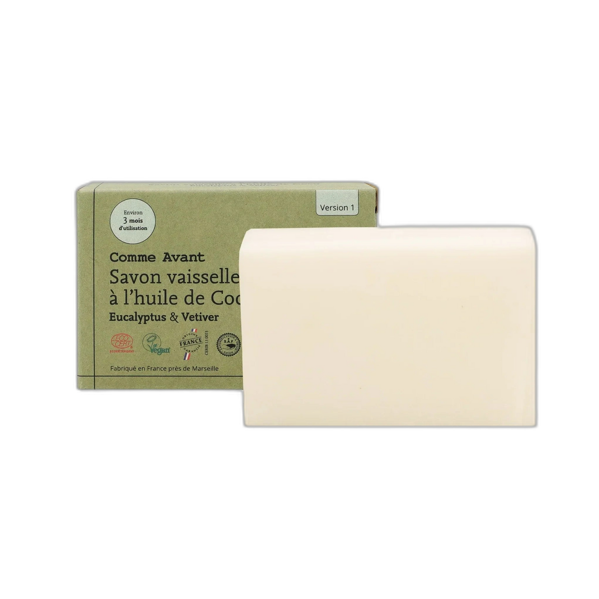Savon vaisselle √† l'huile de coco eucalyptus et vetiver (version 1) - 150 g