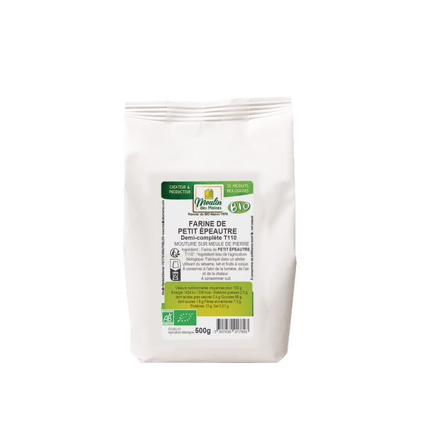 Farine de petit épeautre demi-complète t110 meule de pierre bio (origine Autriche, Allemagne, France, Roumanie) - 500 g