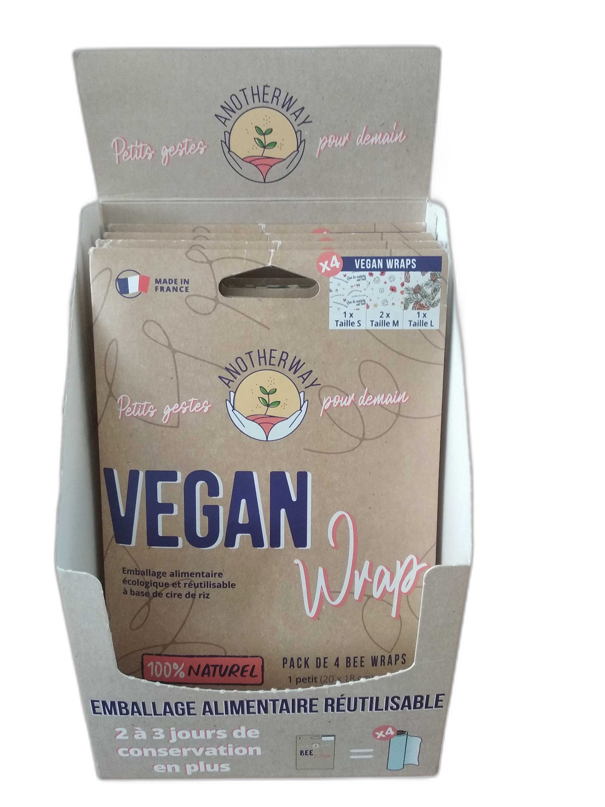 Présentoir d'emballages alimentaires vegan à la cire de riz -(S2ML)