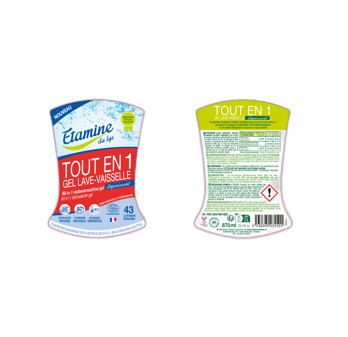 Etiquettes pour le gel lave-vaisselle tout en un (rouleau)