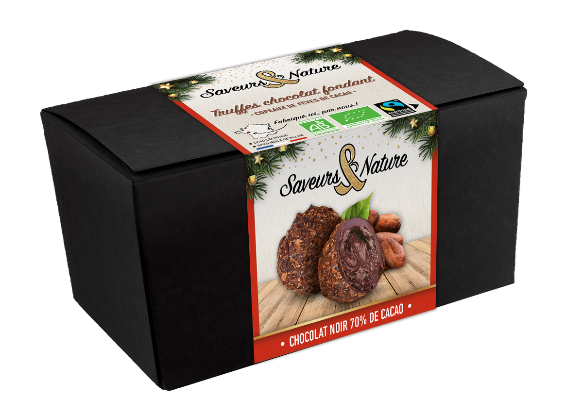 Truffes chocolat fondant et copeaux de fèves de cacao bio - 140 g