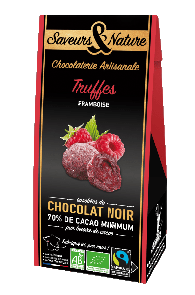 Truffes framboise enrobées de chocolat noir - 100 g