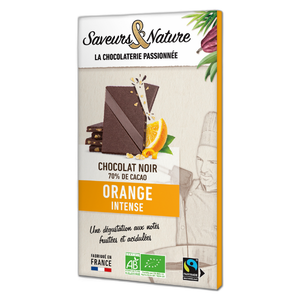 Tablette de chocolat noir bio 70% de cacao orange intense - 80 g