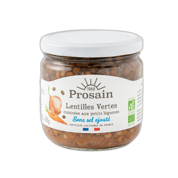 Lentilles vertes cuisinées aux petits légumes bio et sans sel ajouté - 345 g