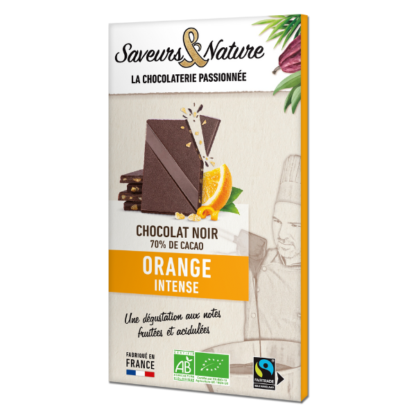 Tablette de chocolat noir bio 70% de cacao orange intense - 80 g