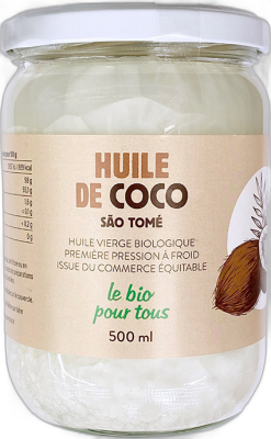 Huile de coco vierge (origine Sao Tomé et Principe) - 500 mL