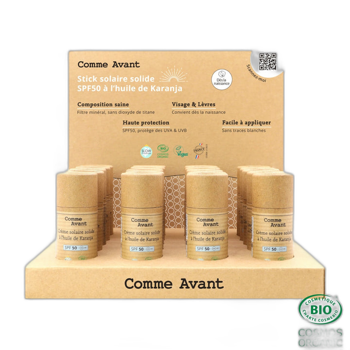 Présentoir de 19 sticks solaires spf50 + 1 produit de présentation offerte (20g)