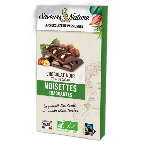 Tablette de chocolat noir bio 70% de cacao minimum noisettes craquantes - 80 g