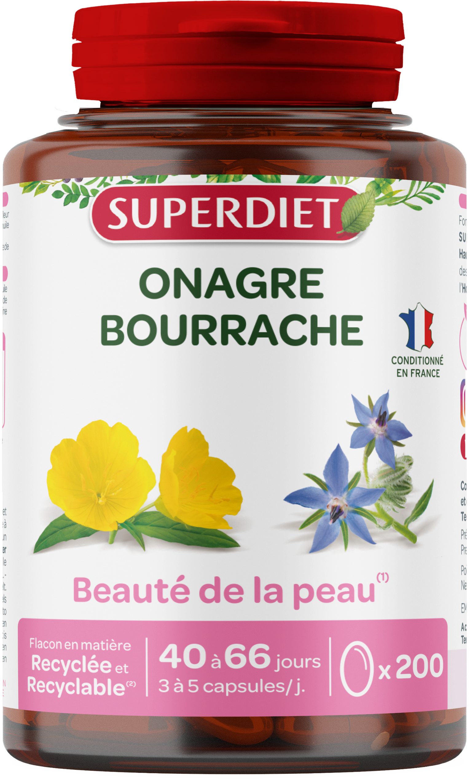 Huiles onagre et bourrache (beauté de la peau) - 200 capsules