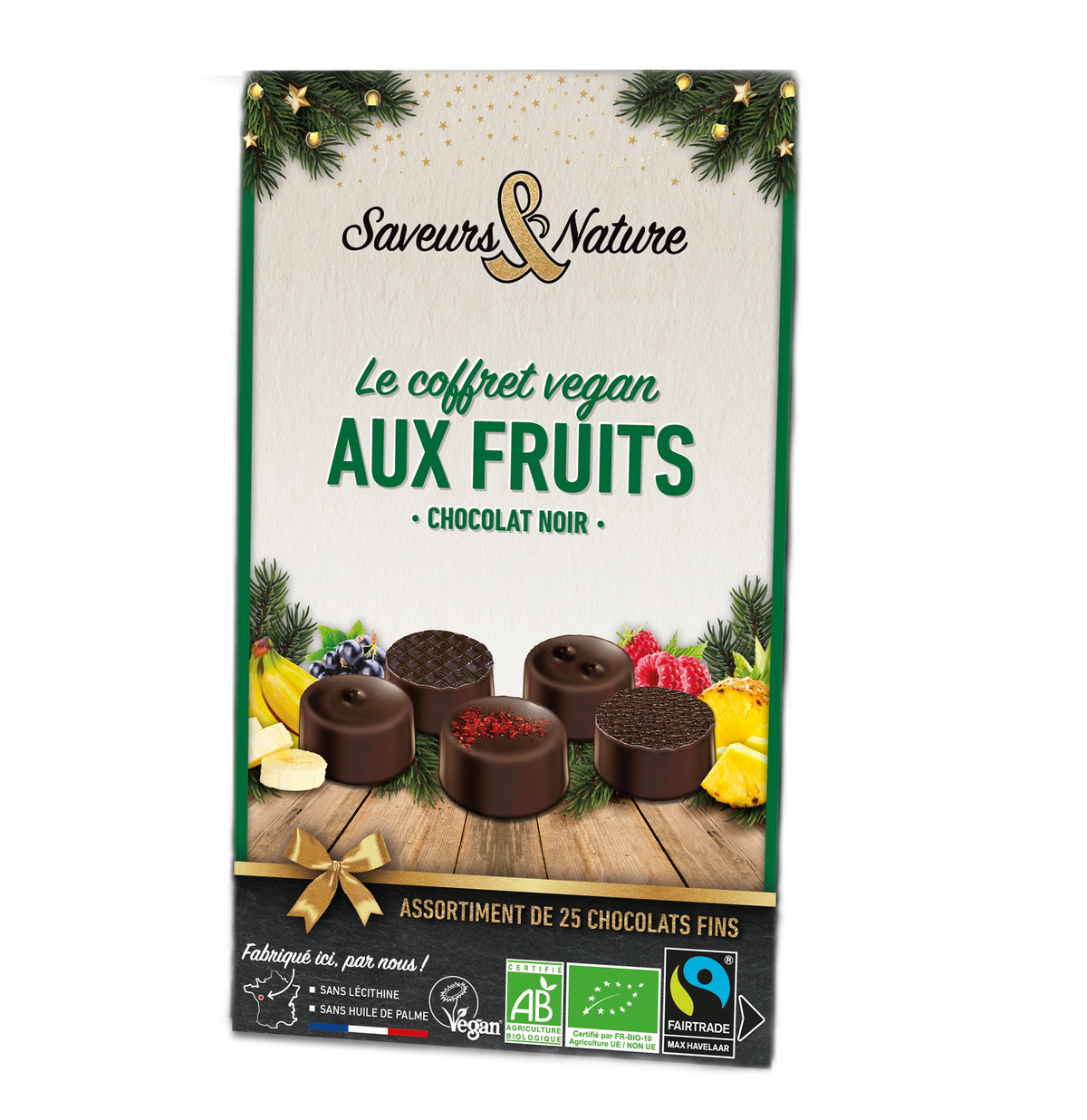 Coffret assortiment de bonbons de chocolats noir aux fruits - 25 chocolats