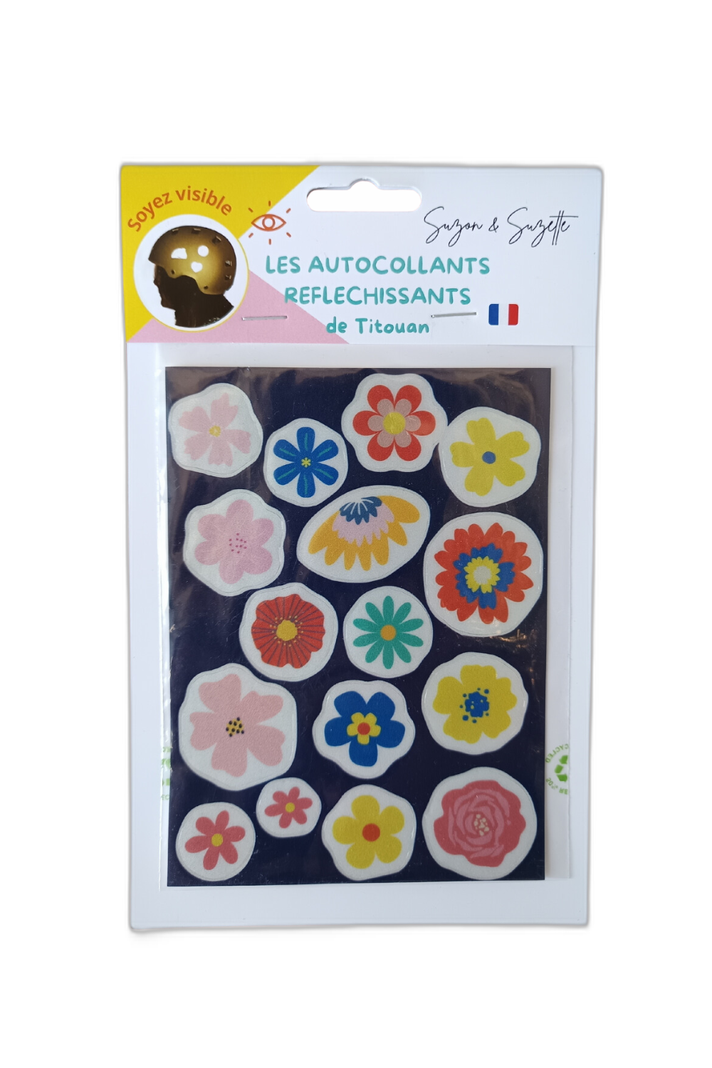 Autocollants r√©fl√©chissants flowers - Plaquette de 16