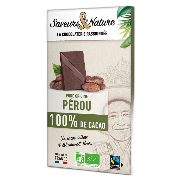 Tablette 100% cacao bio sans sucre pure origine pérou - 80 g
