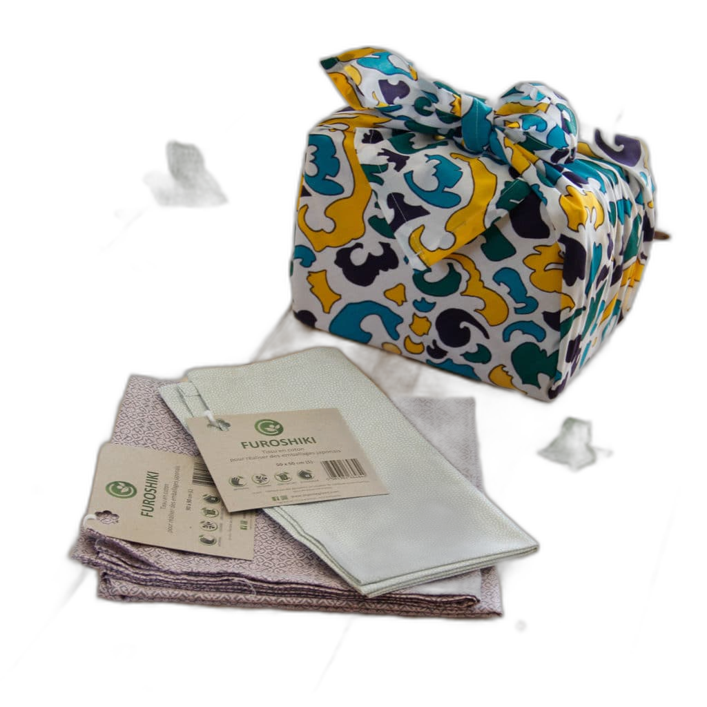 Furoshiki (tissu recyclé) avec tuto noeuds - M