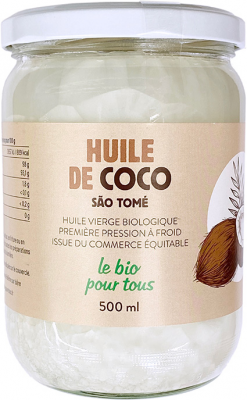 Huile de coco vierge (origine Sao Tomé et Principe) - 500 mL