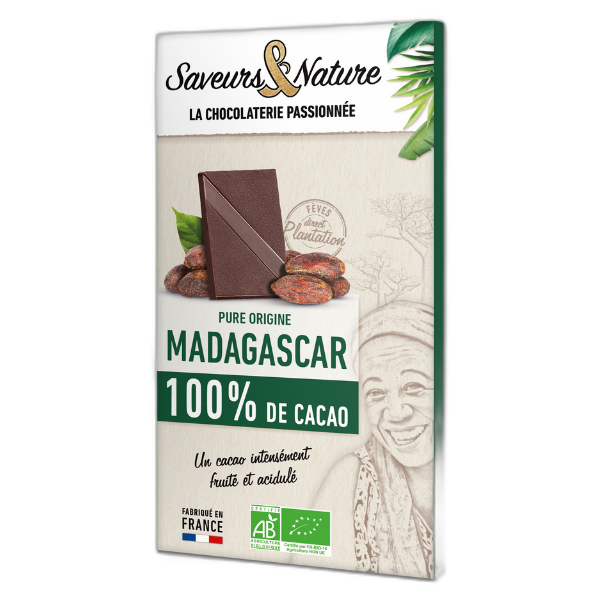 Tablette 100% cacao bio sans sucre pure origine madagascar - 80 g