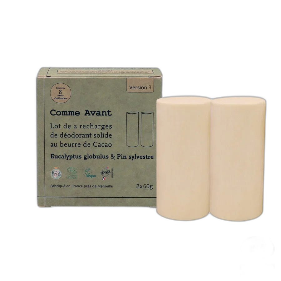 Déodorant solide au beurre de cacao eucalyptus et pin sylvestre (recharges) - 2x60g