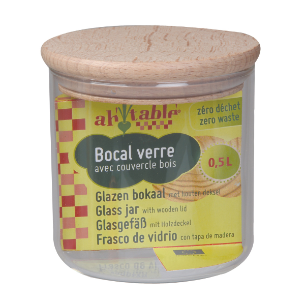 Bocal verre couvercle bois - 50 cl