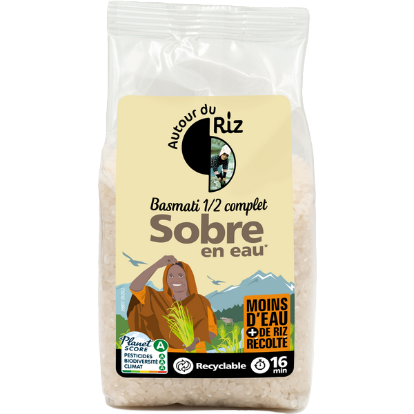 Riz basmati bio 1/2 complet sobre en eau (origine Pakistan) - 400 g