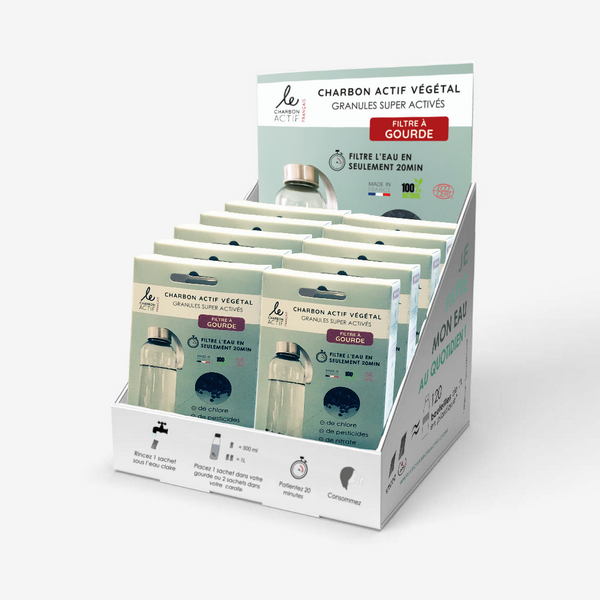 Boîtes de 4 filtres à gourde de charbon actif végétal (prèt à vendre)