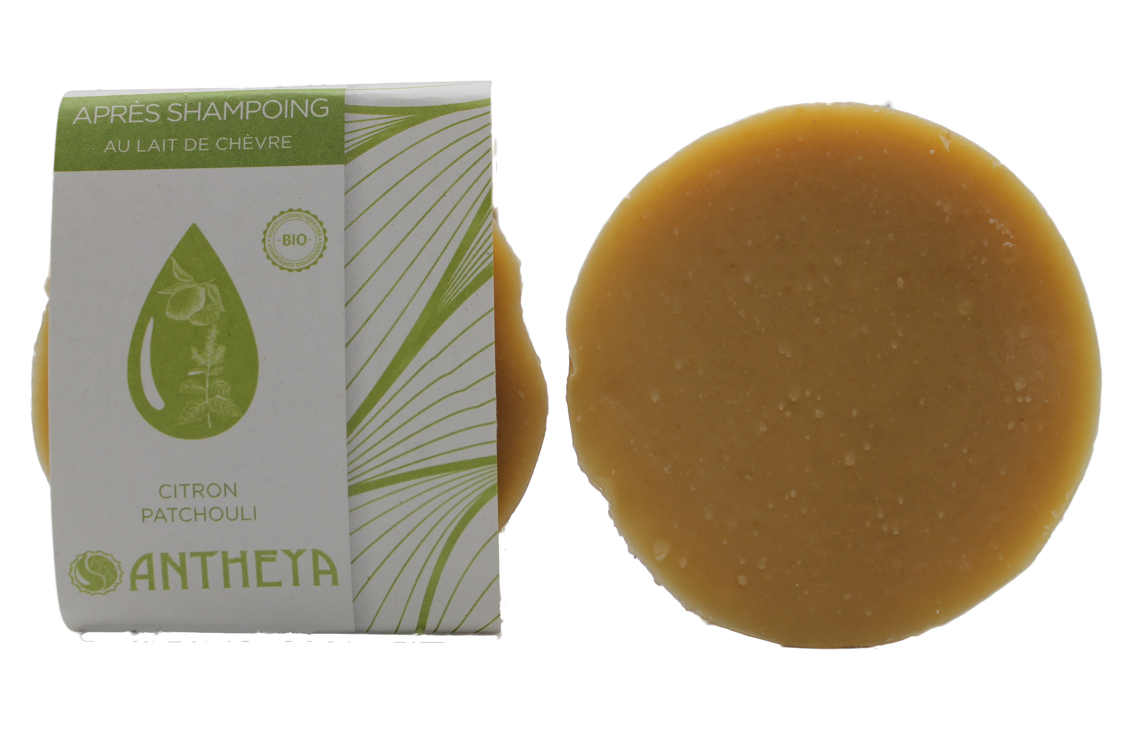 Après-shampoing solide lait de chèvre/citron/patchouli - brillance (bande papier) - 90 g