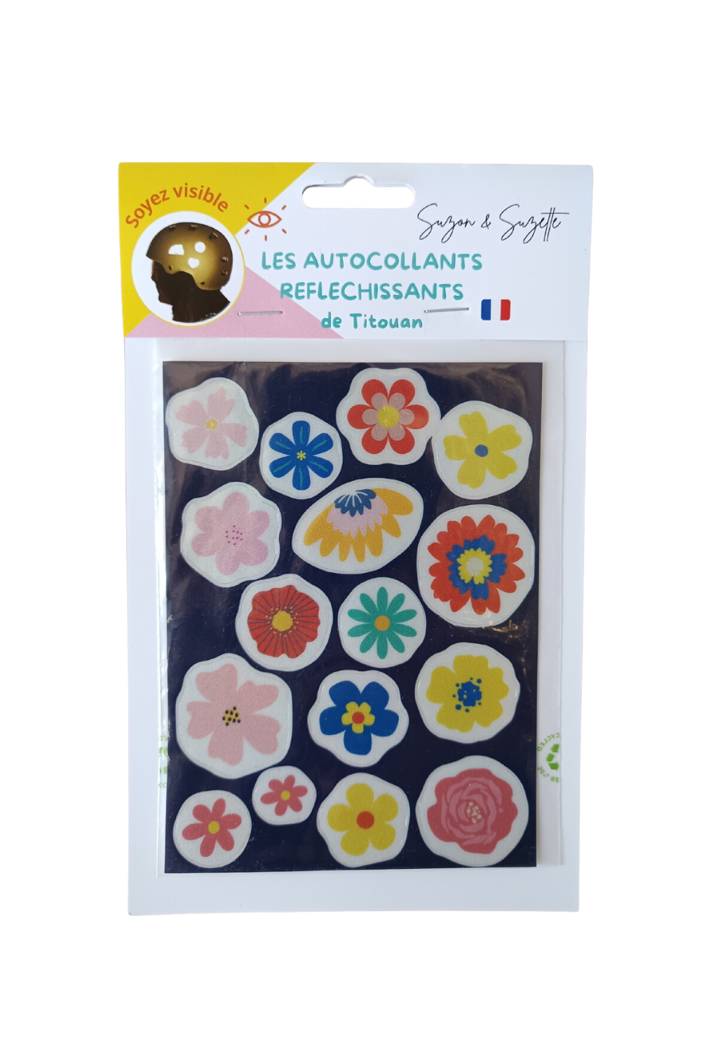 Autocollants r√©fl√©chissants flowers - Plaquette de 16