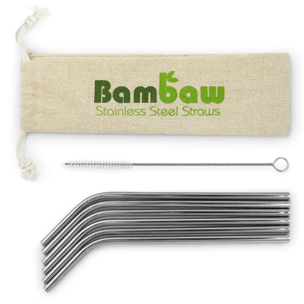 Pailles en inox avec pochette - 6 pailles