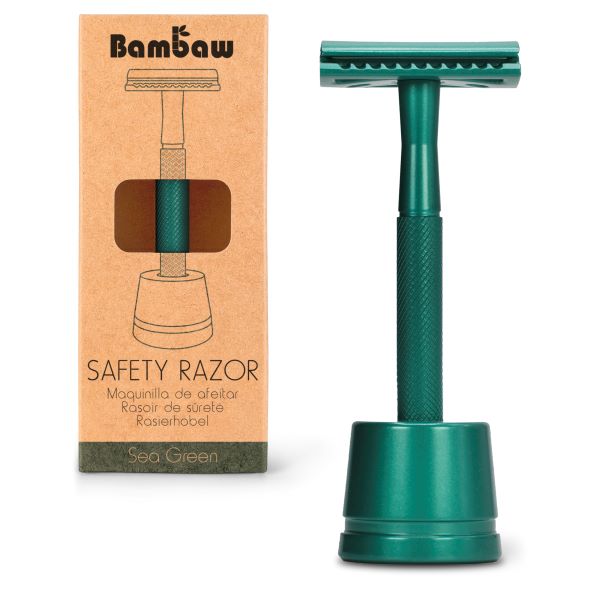 Rasoir de sûreté en métal + socle (vert émeraude)