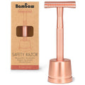 Rasoir de sûreté en métal + socle (or rose)