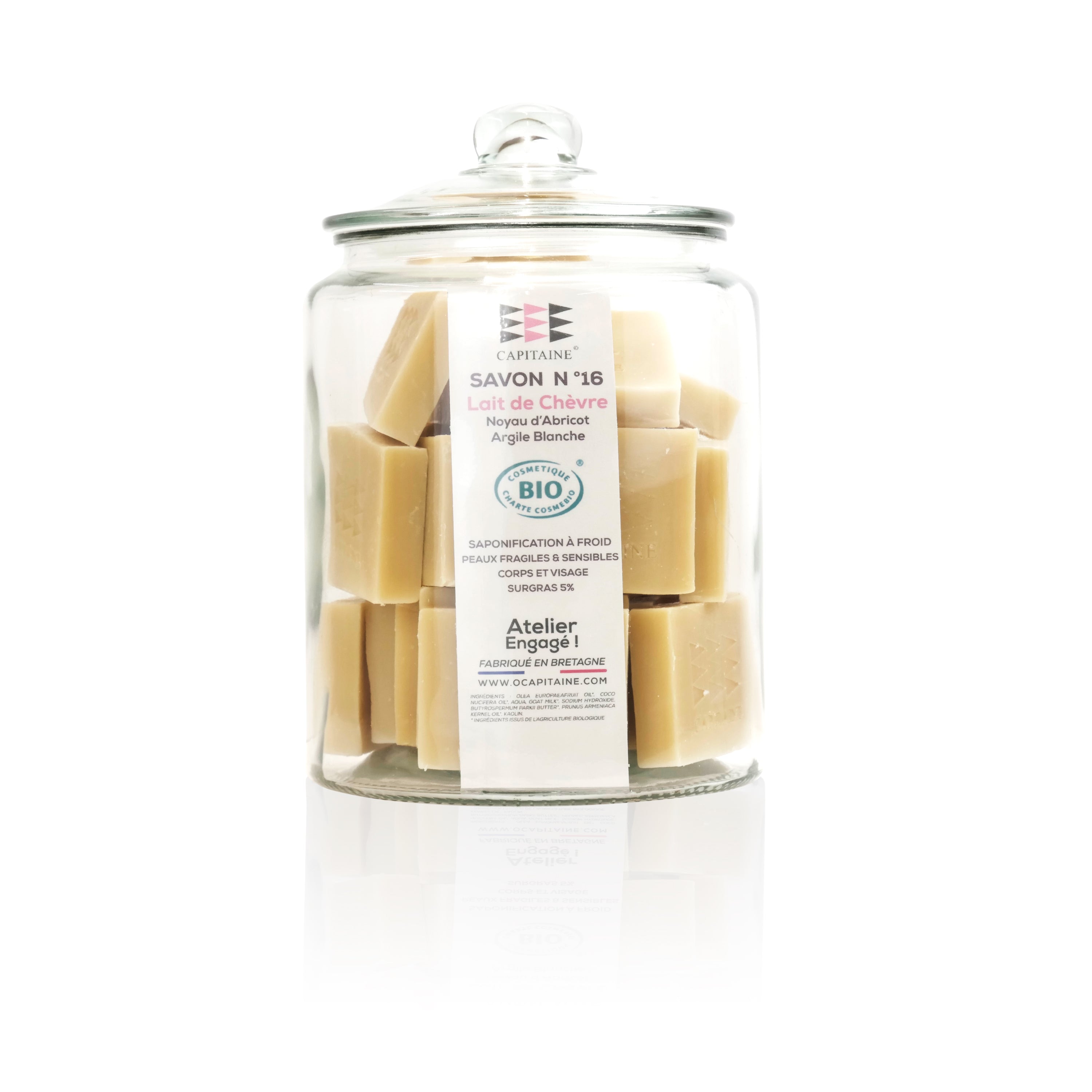 Savon peau sublimée bio + bocal - lait de chèvre Vrac - 100 g x 30