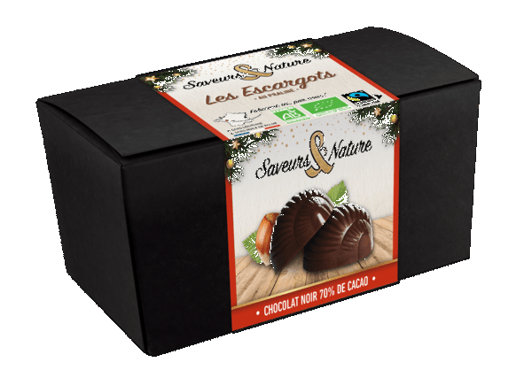 Ballotin de 12 escargots praliné enrobés de chocolat noir - 140 g