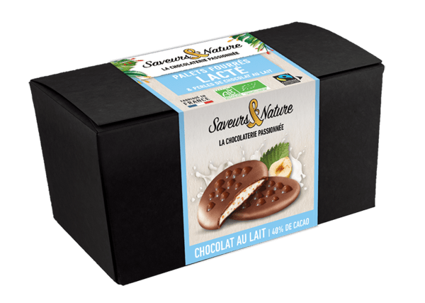 Ballotin palets de chocolat au lait coeur lacté et perles de chocolat au lait bio - 125 g