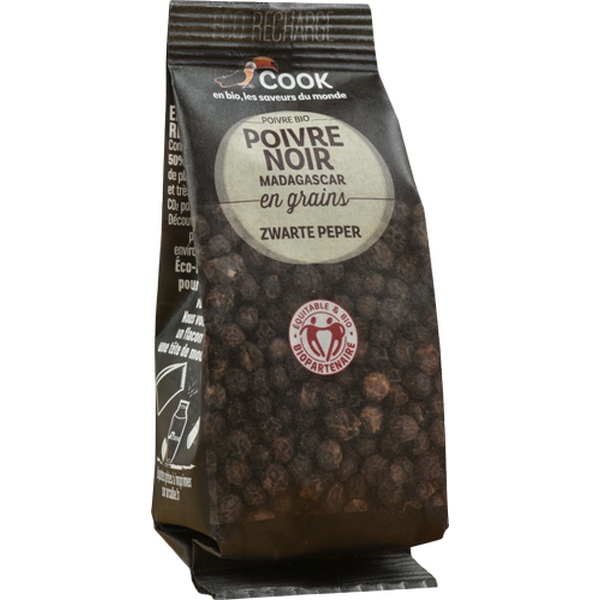 Poivre noir en grains biopartenaire (éco recharge) (origine Madagascar) - 50 g