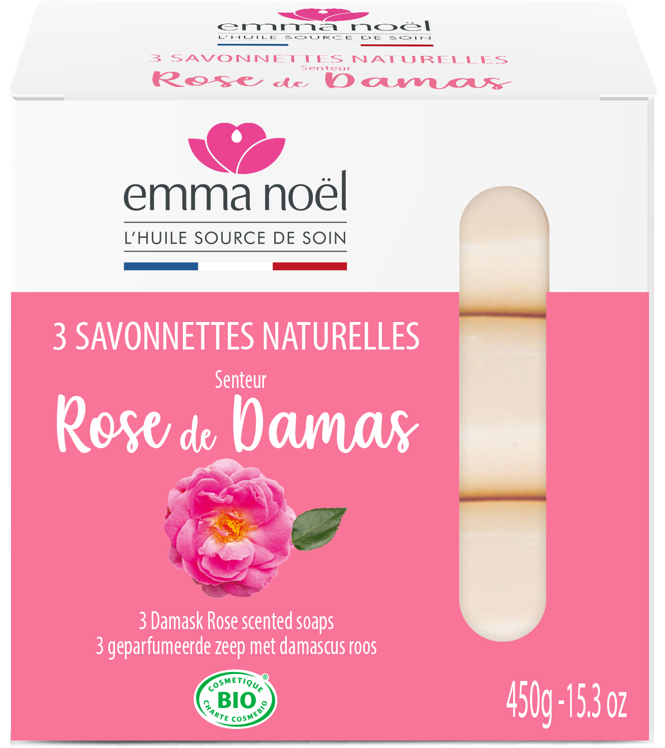 Savonnettes rose de damas bio - 3 x 150 g